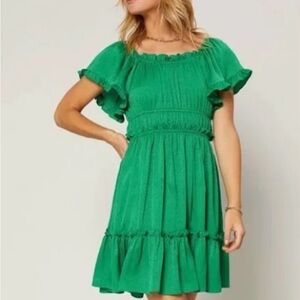 Current Air- Green Ruffle Sleeve Dress